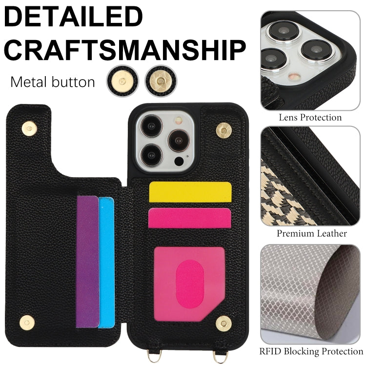 For iPhone 13 Pro Max Double Bckle Card Slot Full Coverage Phone Case with Cross-body Strap