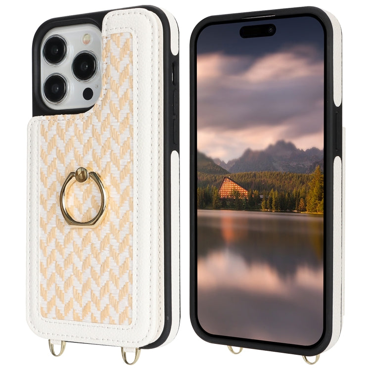 For iPhone 13 Pro Max Double Bckle Card Slot Full Coverage Phone Case with Cross-body Strap
