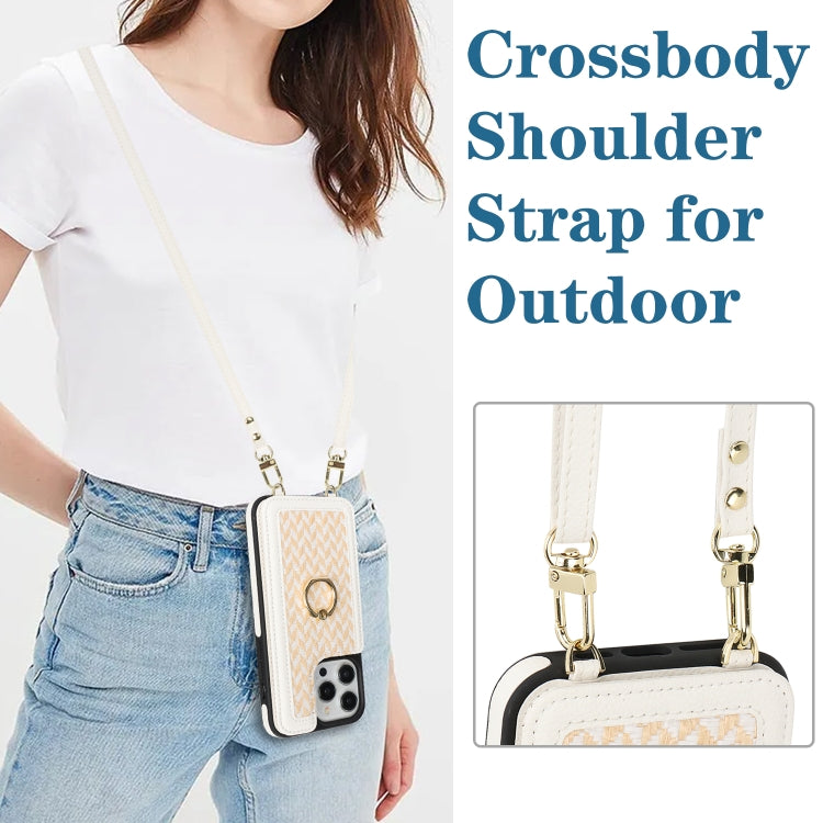 For iPhone 13 Pro Max Double Bckle Card Slot Full Coverage Phone Case with Cross-body Strap