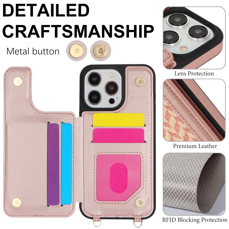 For iPhone 13 Pro Max Double Bckle Card Slot Full Coverage Phone Case with Cross-body Strap