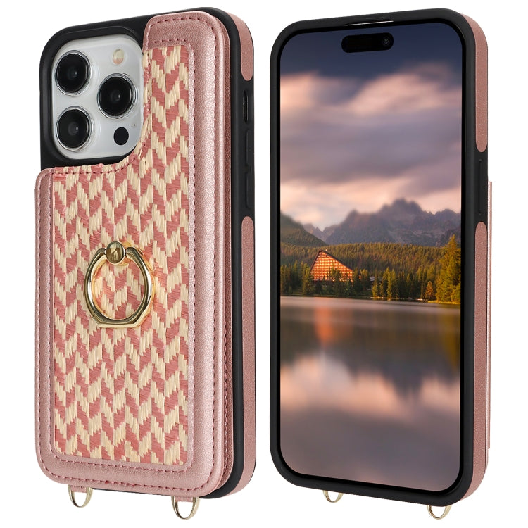 For iPhone 13 Pro Double Bckle Card Slot Full Coverage Phone Case with Cross-body Strap