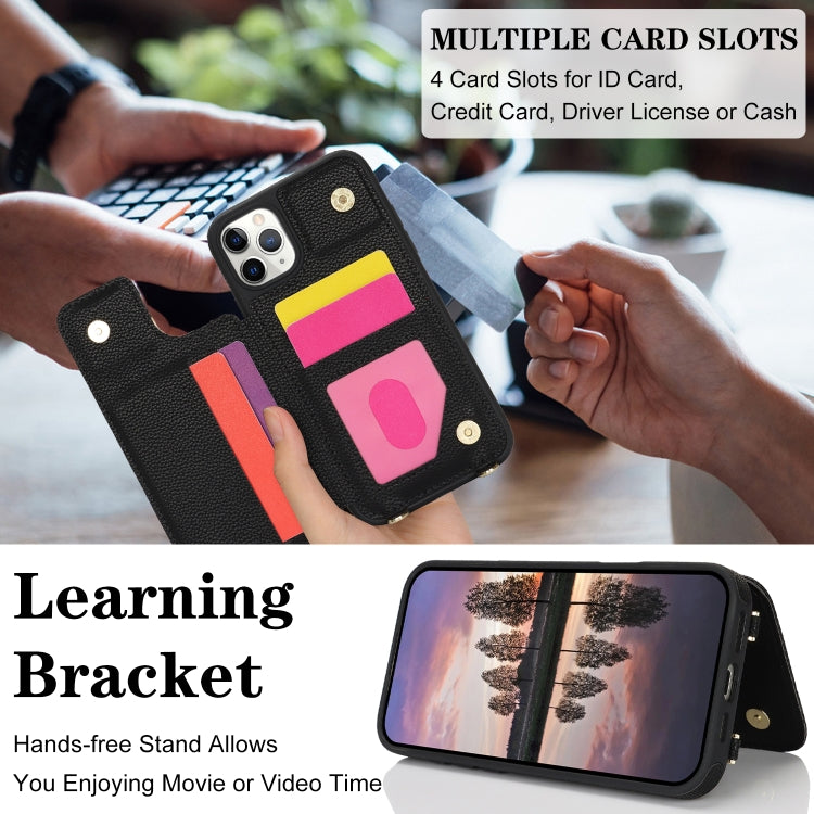 For iPhone 11 Pro Max Double Bckle Card Slot Full Coverage Phone Case with Cross-body Strap