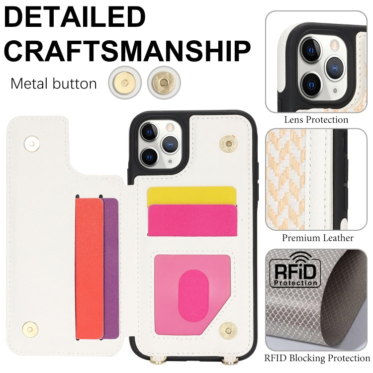 For iPhone 11 Pro Max Double Bckle Card Slot Full Coverage Phone Case with Cross-body Strap