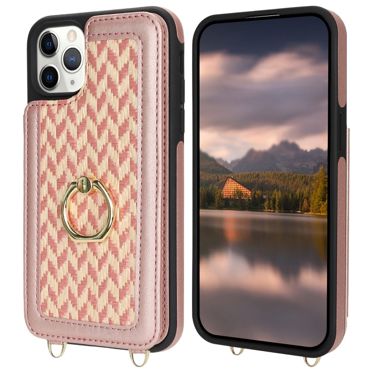 For iPhone 11 Pro Max Double Bckle Card Slot Full Coverage Phone Case with Cross-body Strap