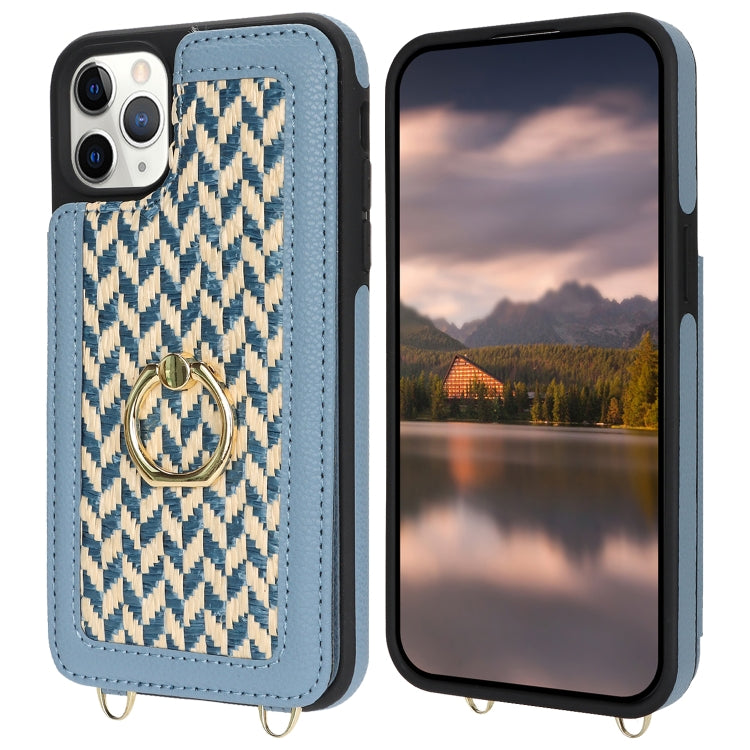 For iPhone 11 Pro Max Double Bckle Card Slot Full Coverage Phone Case with Cross-body Strap