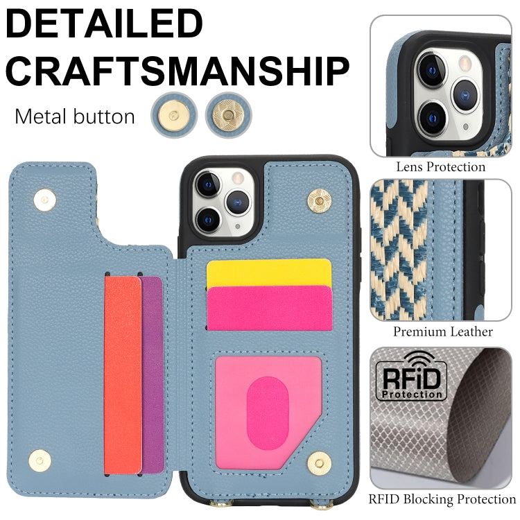For iPhone 11 Pro Max Double Bckle Card Slot Full Coverage Phone Case with Cross-body Strap