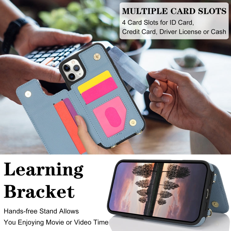 For iPhone 11 Pro Max Double Bckle Card Slot Full Coverage Phone Case with Cross-body Strap
