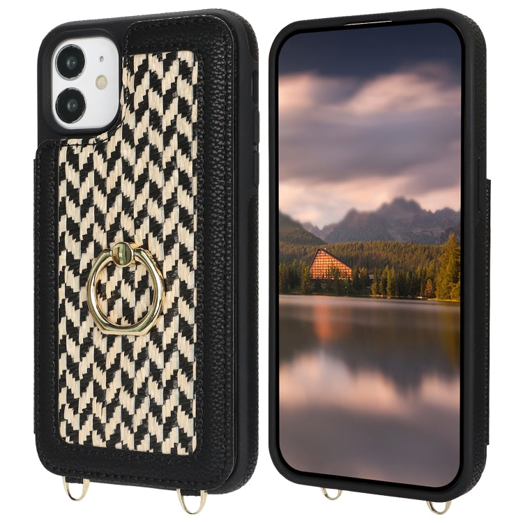 For iPhone 11 Double Bckle Card Slot Full Coverage Phone Case with Cross-body Strap