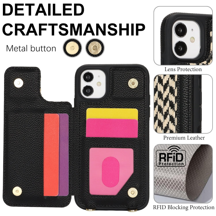 For iPhone 11 Double Bckle Card Slot Full Coverage Phone Case with Cross-body Strap