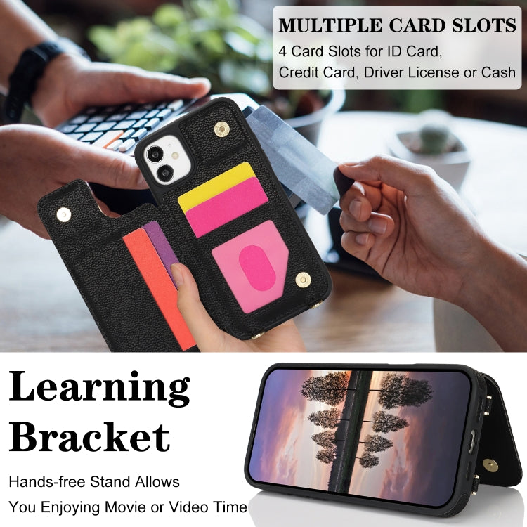 For iPhone 11 Double Bckle Card Slot Full Coverage Phone Case with Cross-body Strap