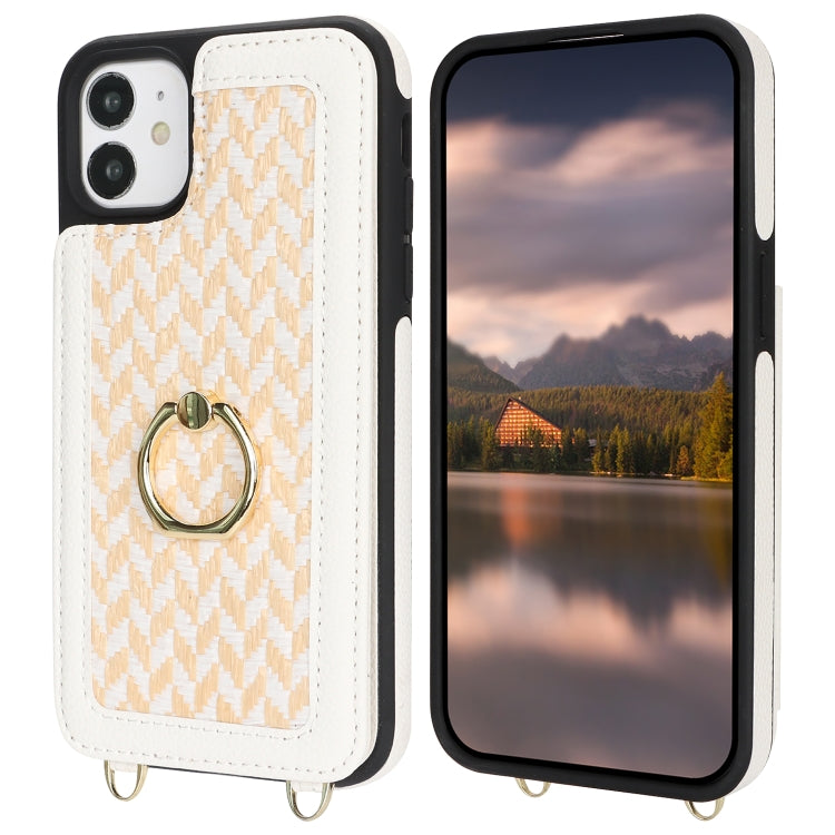 For iPhone 11 Double Bckle Card Slot Full Coverage Phone Case with Cross-body Strap