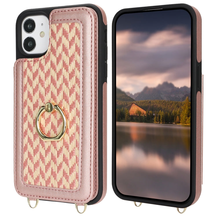 For iPhone 11 Double Bckle Card Slot Full Coverage Phone Case with Cross-body Strap