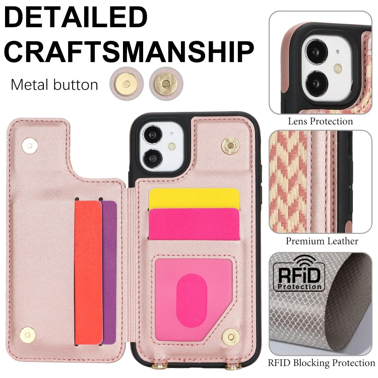 For iPhone 11 Double Bckle Card Slot Full Coverage Phone Case with Cross-body Strap