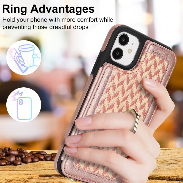For iPhone 11 Double Bckle Card Slot Full Coverage Phone Case with Cross-body Strap