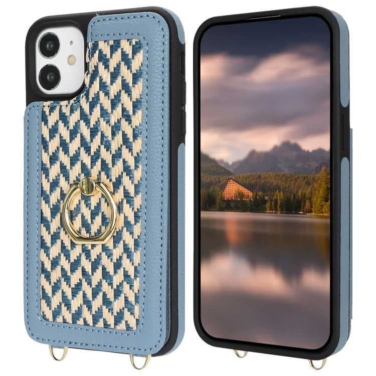 For iPhone 11 Double Bckle Card Slot Full Coverage Phone Case with Cross-body Strap