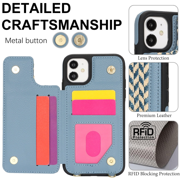For iPhone 11 Double Bckle Card Slot Full Coverage Phone Case with Cross-body Strap