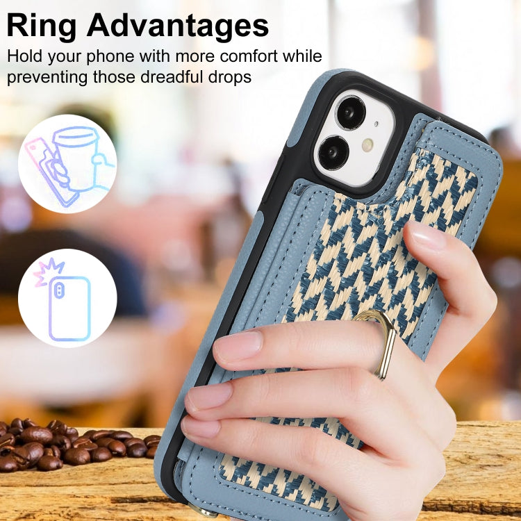 For iPhone 11 Double Bckle Card Slot Full Coverage Phone Case with Cross-body Strap