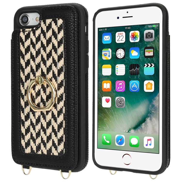 For iPhone 7 / 8 / SE 2020 2022 Double Bckle Card Slot Full Coverage Phone Case with Cross-body Strap