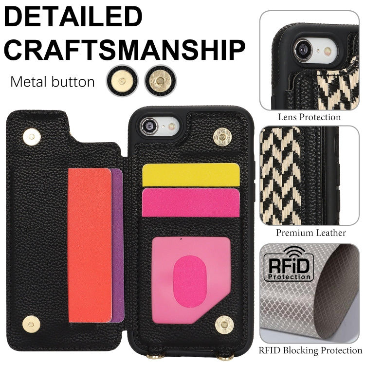 For iPhone 7 / 8 / SE 2020 2022 Double Bckle Card Slot Full Coverage Phone Case with Cross-body Strap