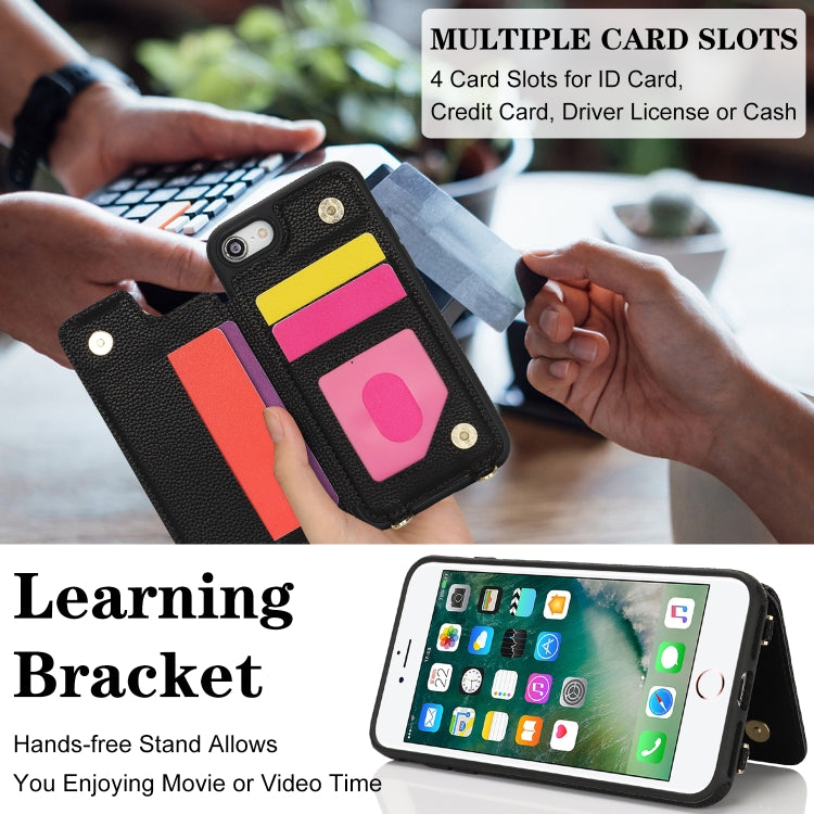 For iPhone 7 / 8 / SE 2020 2022 Double Bckle Card Slot Full Coverage Phone Case with Cross-body Strap