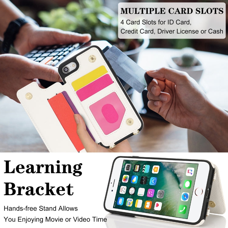For iPhone 7 / 8 / SE 2020 2022 Double Bckle Card Slot Full Coverage Phone Case with Cross-body Strap