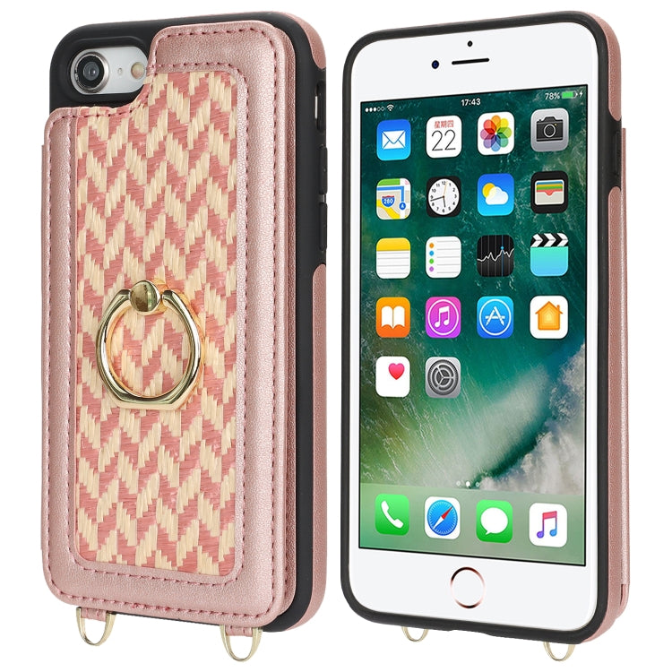For iPhone 7 / 8 / SE 2020 2022 Double Bckle Card Slot Full Coverage Phone Case with Cross-body Strap