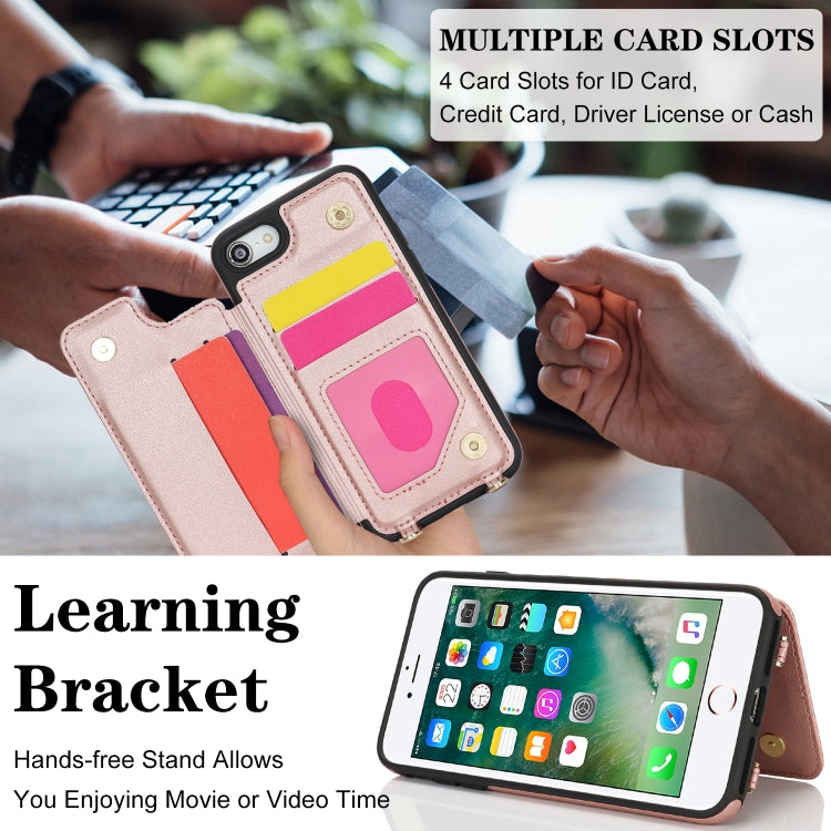 For iPhone 7 / 8 / SE 2020 2022 Double Bckle Card Slot Full Coverage Phone Case with Cross-body Strap