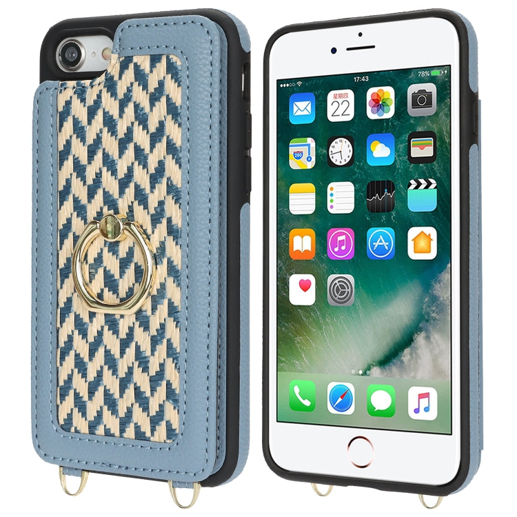 For iPhone 7 / 8 / SE 2020 2022 Double Bckle Card Slot Full Coverage Phone Case with Cross-body Strap