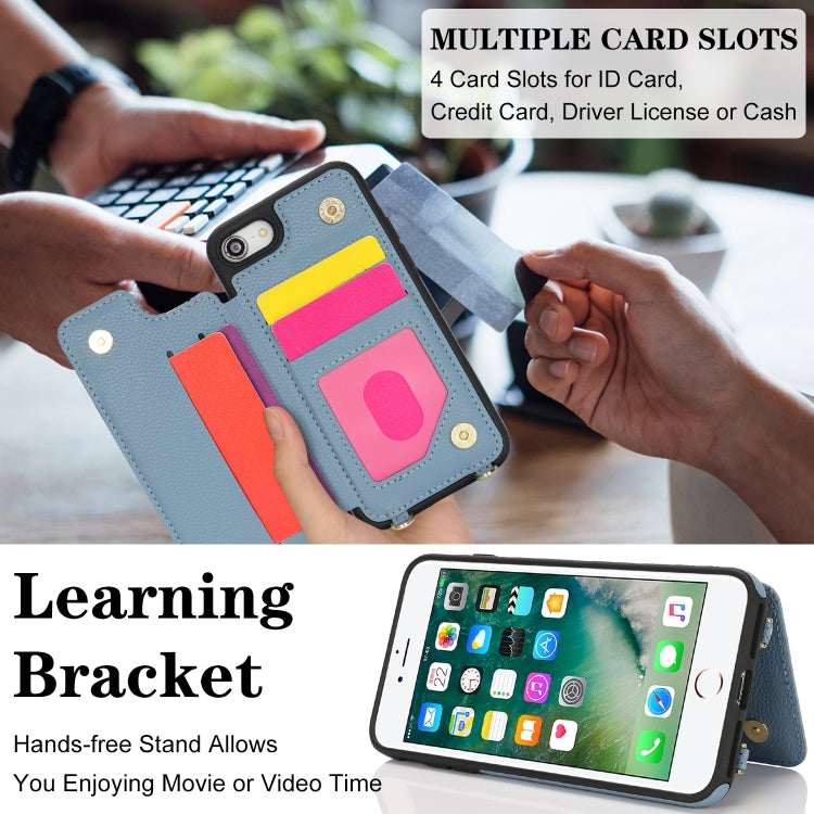 For iPhone 7 / 8 / SE 2020 2022 Double Bckle Card Slot Full Coverage Phone Case with Cross-body Strap