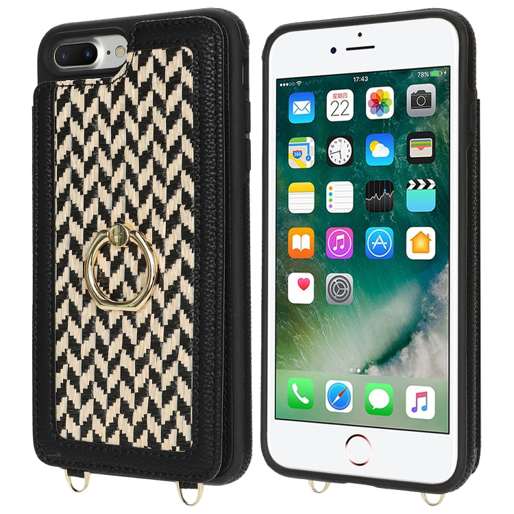 For iPhone 7 Plus / 8 Plus Double Bckle Card Slot Full Coverage Phone Case with Cross-body Strap