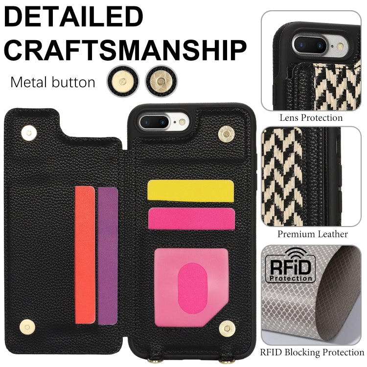 For iPhone 7 Plus / 8 Plus Double Bckle Card Slot Full Coverage Phone Case with Cross-body Strap
