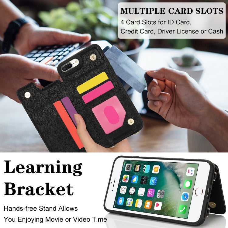 For iPhone 7 Plus / 8 Plus Double Bckle Card Slot Full Coverage Phone Case with Cross-body Strap