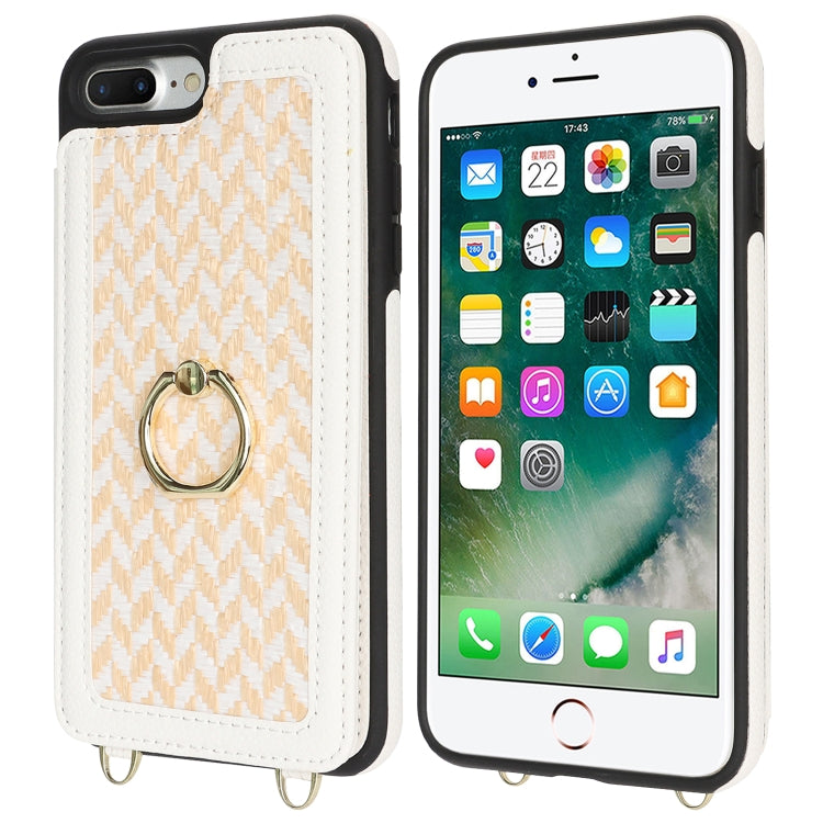 For iPhone 7 Plus / 8 Plus Double Bckle Card Slot Full Coverage Phone Case with Cross-body Strap