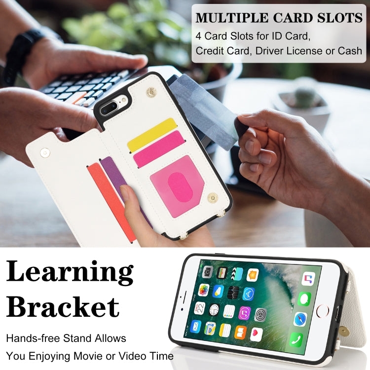 For iPhone 7 Plus / 8 Plus Double Bckle Card Slot Full Coverage Phone Case with Cross-body Strap