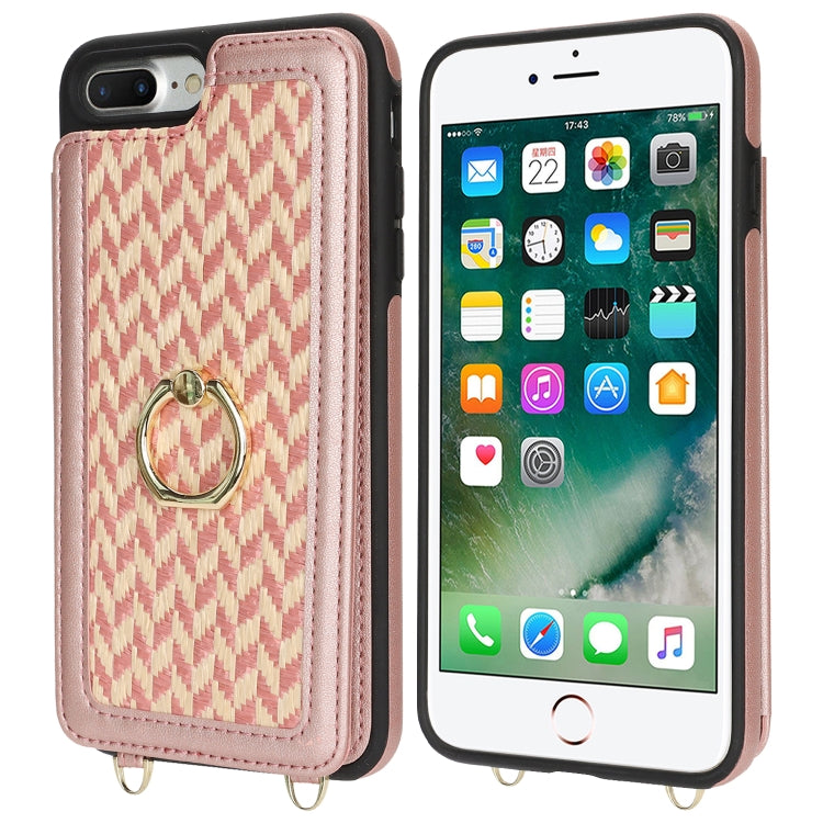 For iPhone 7 Plus / 8 Plus Double Bckle Card Slot Full Coverage Phone Case with Cross-body Strap