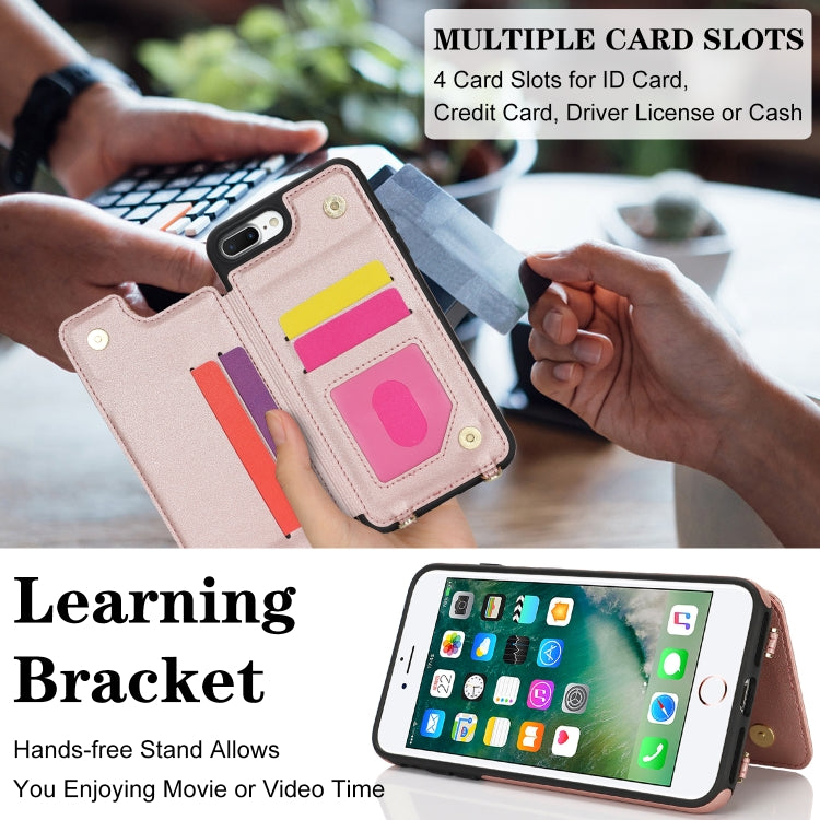 For iPhone 7 Plus / 8 Plus Double Bckle Card Slot Full Coverage Phone Case with Cross-body Strap