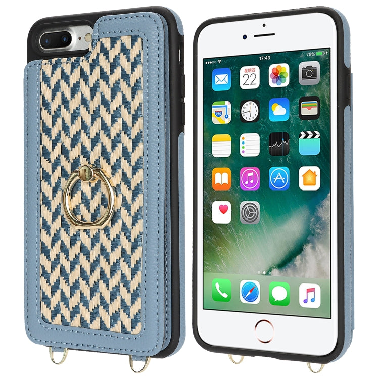 For iPhone 7 Plus / 8 Plus Double Bckle Card Slot Full Coverage Phone Case with Cross-body Strap