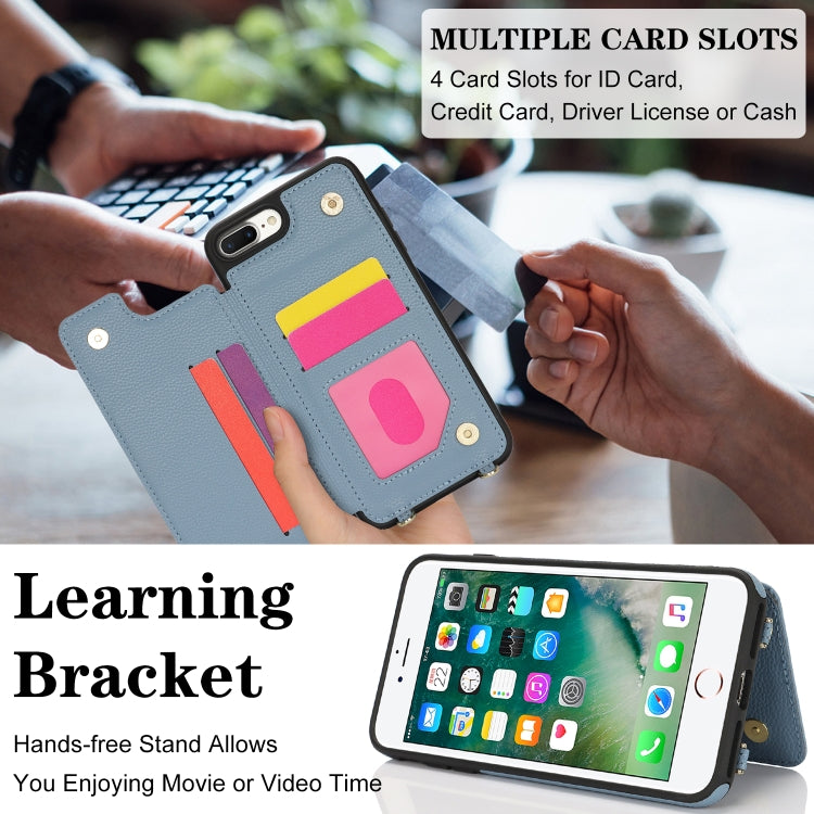 For iPhone 7 Plus / 8 Plus Double Bckle Card Slot Full Coverage Phone Case with Cross-body Strap