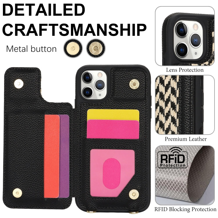 For iPhone 11 Pro Double Bckle Card Slot Full Coverage Phone Case with Cross-body Strap