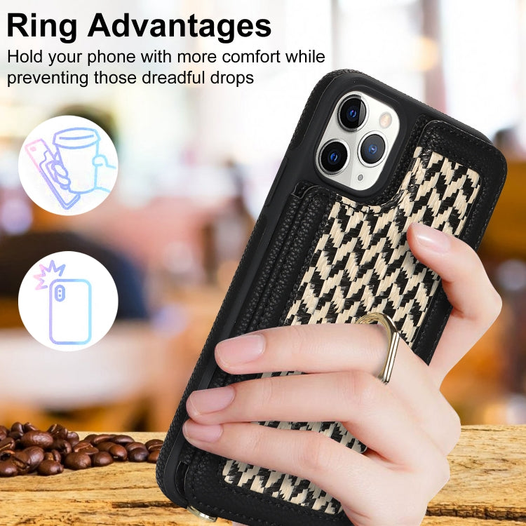 For iPhone 11 Pro Double Bckle Card Slot Full Coverage Phone Case with Cross-body Strap