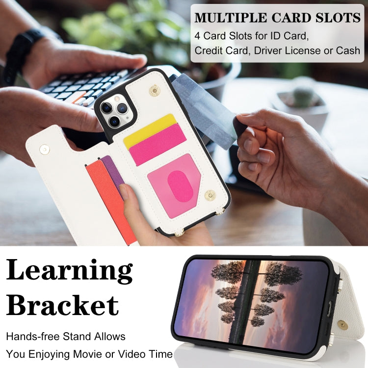 For iPhone 11 Pro Double Bckle Card Slot Full Coverage Phone Case with Cross-body Strap