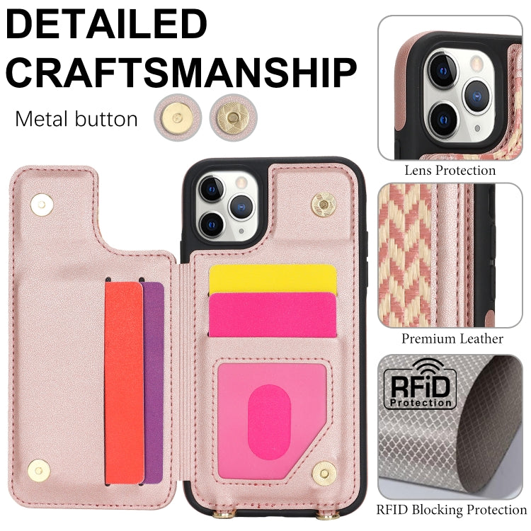 For iPhone 11 Pro Double Bckle Card Slot Full Coverage Phone Case with Cross-body Strap