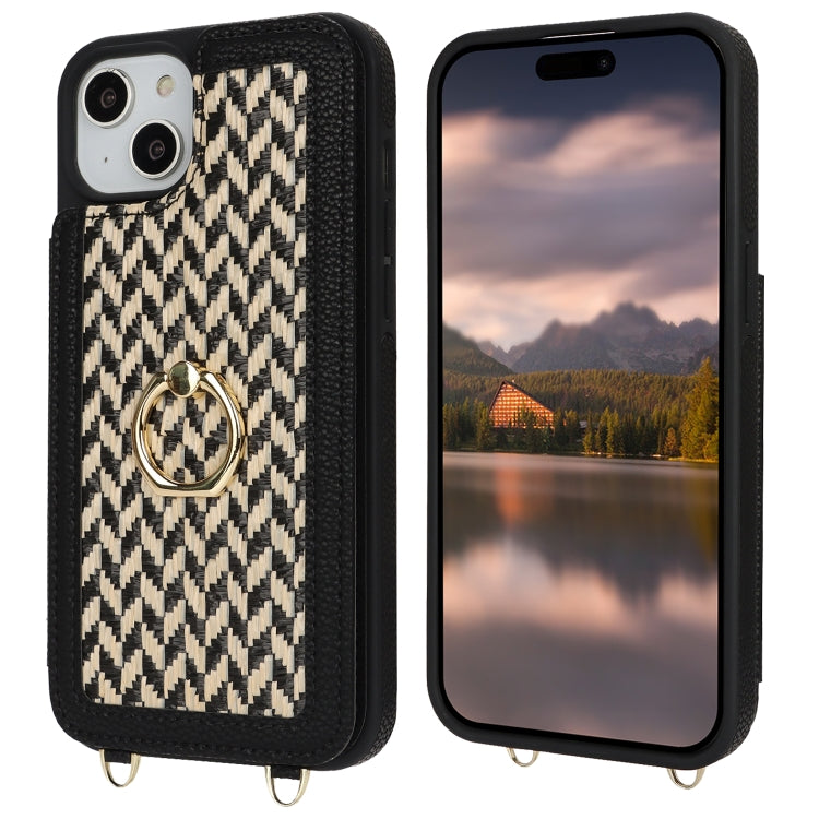For iPhone 13 / 14 Double Bckle Card Slot Full Coverage Phone Case with Cross-body Strap