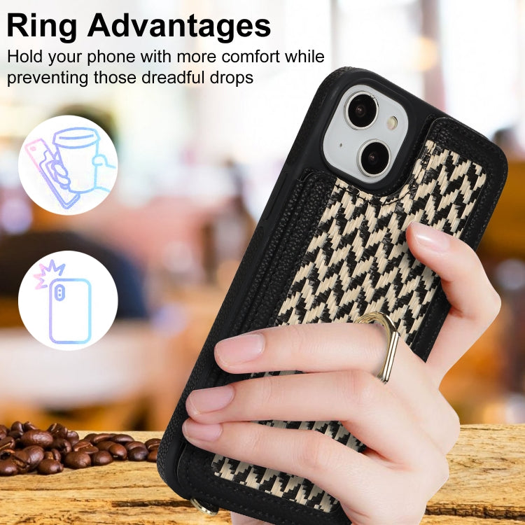 For iPhone 13 / 14 Double Bckle Card Slot Full Coverage Phone Case with Cross-body Strap