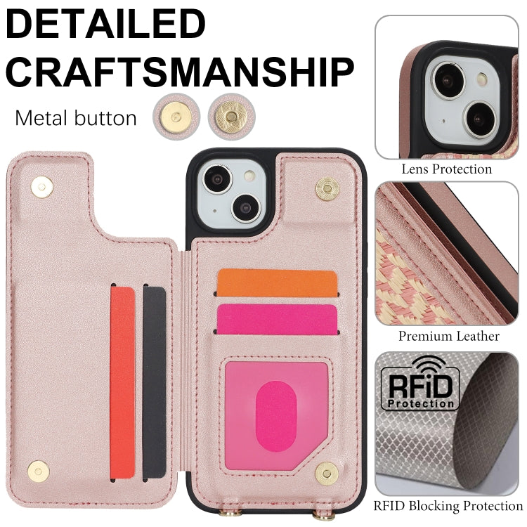 For iPhone 13 / 14 Double Bckle Card Slot Full Coverage Phone Case with Cross-body Strap