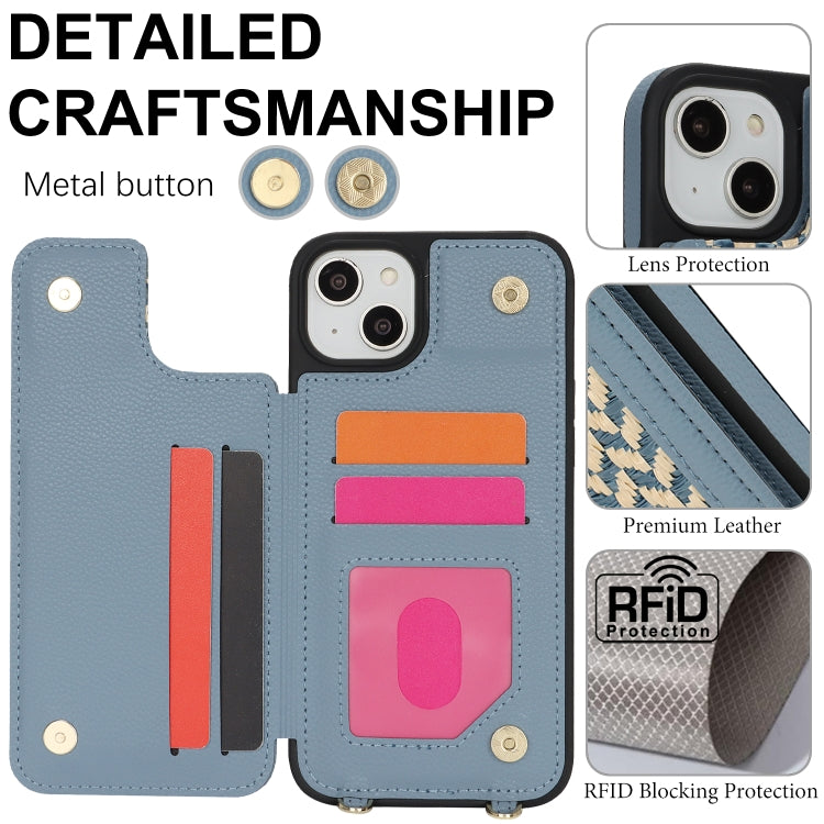 For iPhone 13 / 14 Double Bckle Card Slot Full Coverage Phone Case with Cross-body Strap