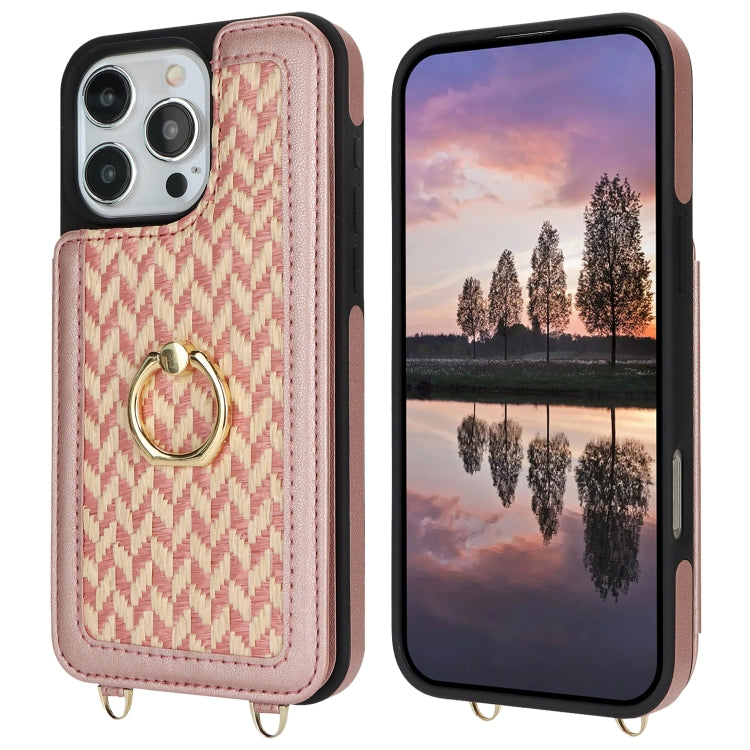 For iPhone 16 Pro Max Double Bckle Card Slot Full Coverage Phone Case with Cross-body Strap