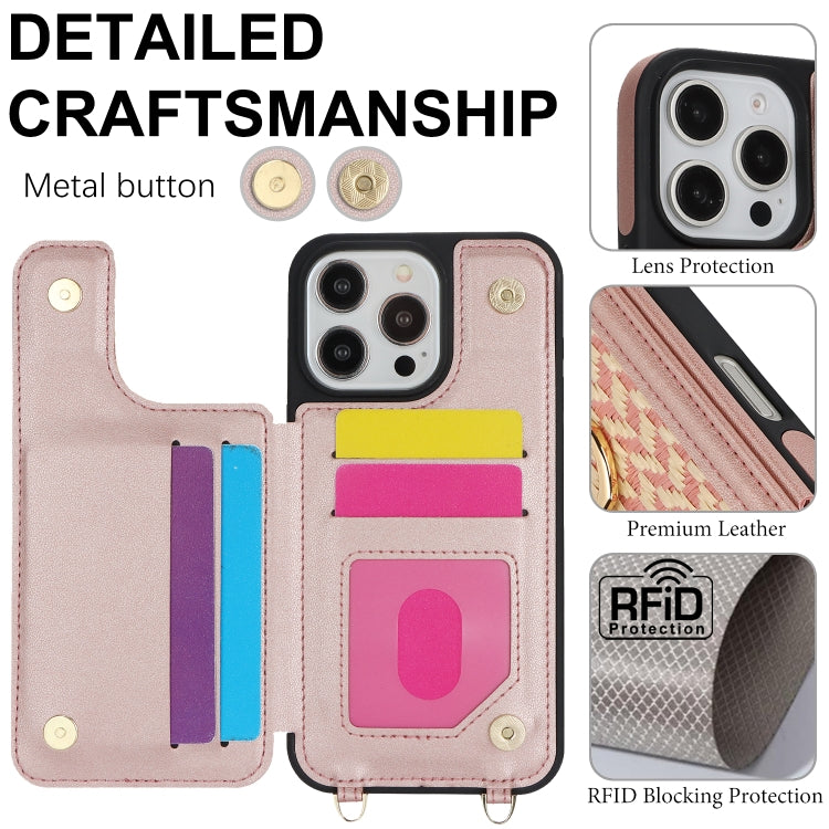 For iPhone 16 Pro Max Double Bckle Card Slot Full Coverage Phone Case with Cross-body Strap