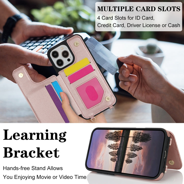 For iPhone 16 Pro Max Double Bckle Card Slot Full Coverage Phone Case with Cross-body Strap