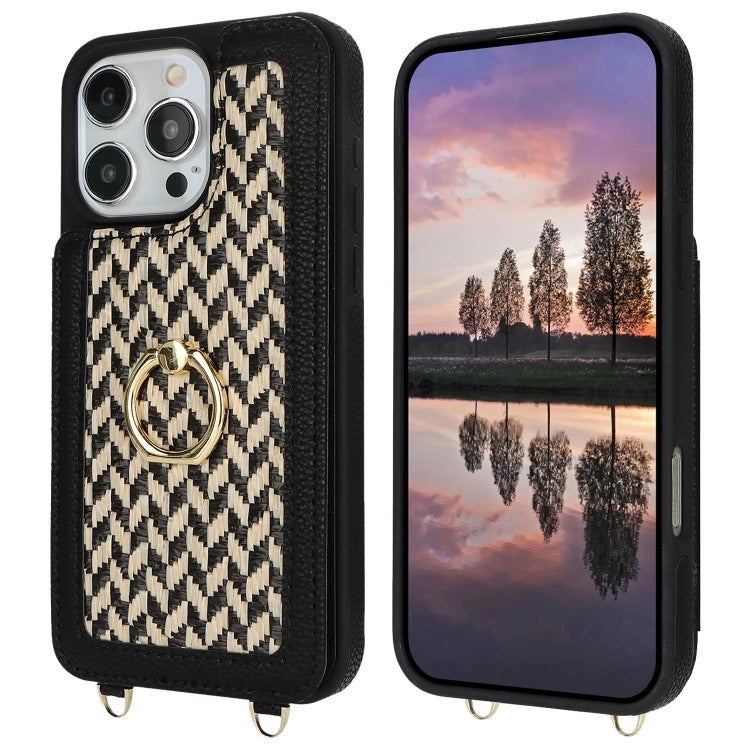 For iPhone 16 Pro Double Bckle Card Slot Full Coverage Phone Case with Cross-body Strap